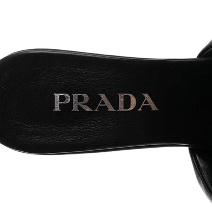 Prada Nappa Soft Padded Metal Triangle Logo 65mm Slide Sandals 37 Black 6 of 8
