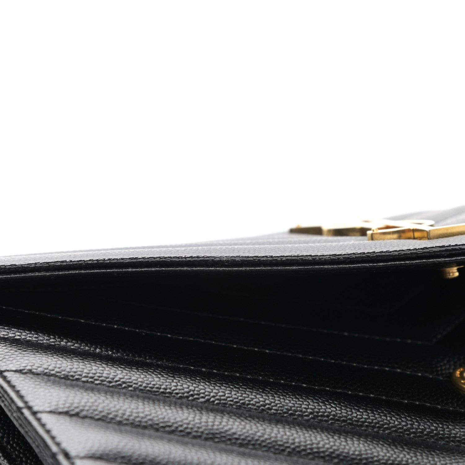 Saint Laurent Grain De Poudre Matelasse Chevron Monogram Chain Wallet Black 7 of 8