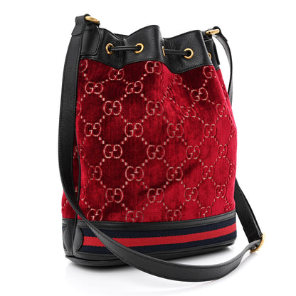 Gucci Velvet GG Monogram Textured Calfskin Web Bucket Bag Red Cipria Black 3 of 11