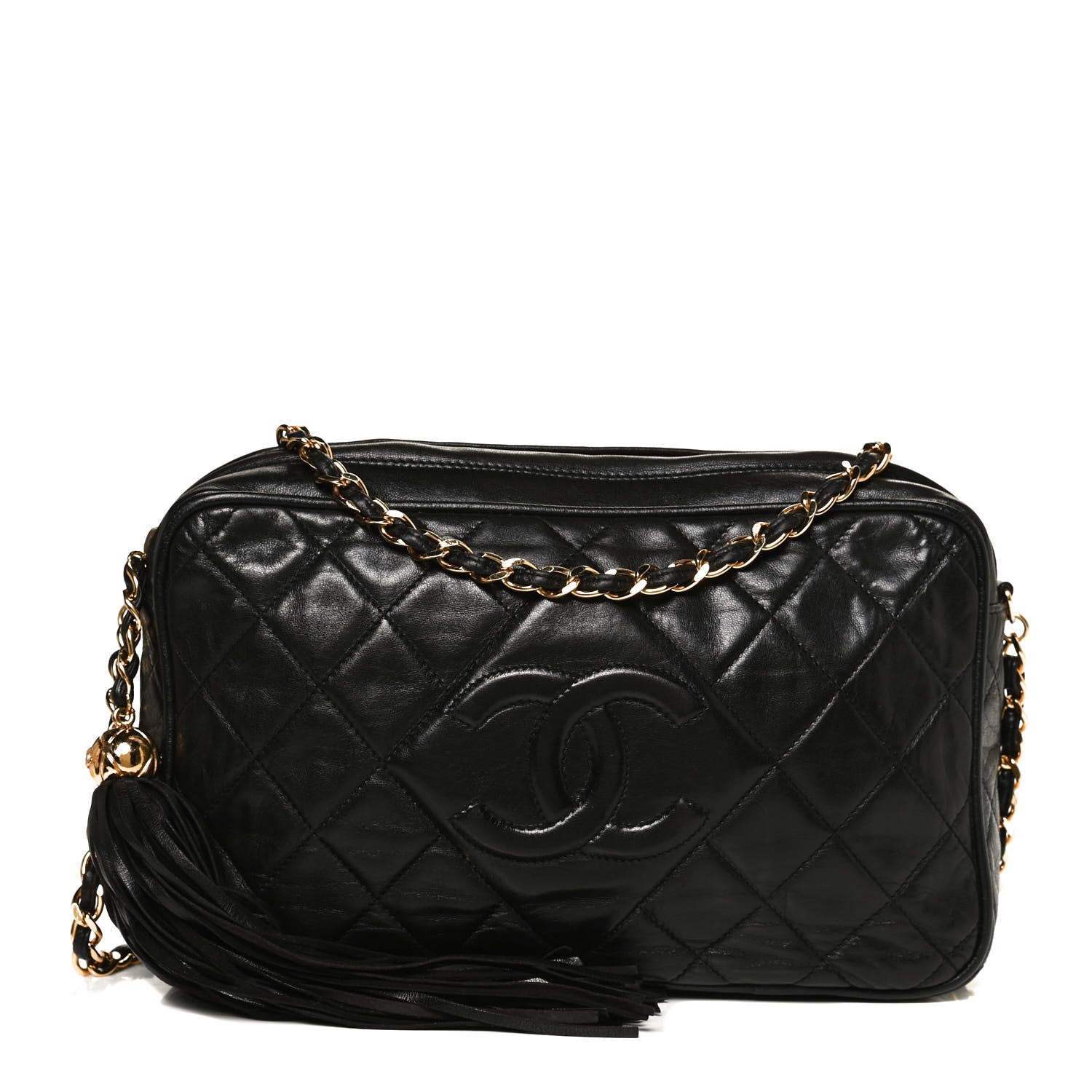 Chanel Lambskin Quilted CC Tassel Camera Case Black 1 of 11
