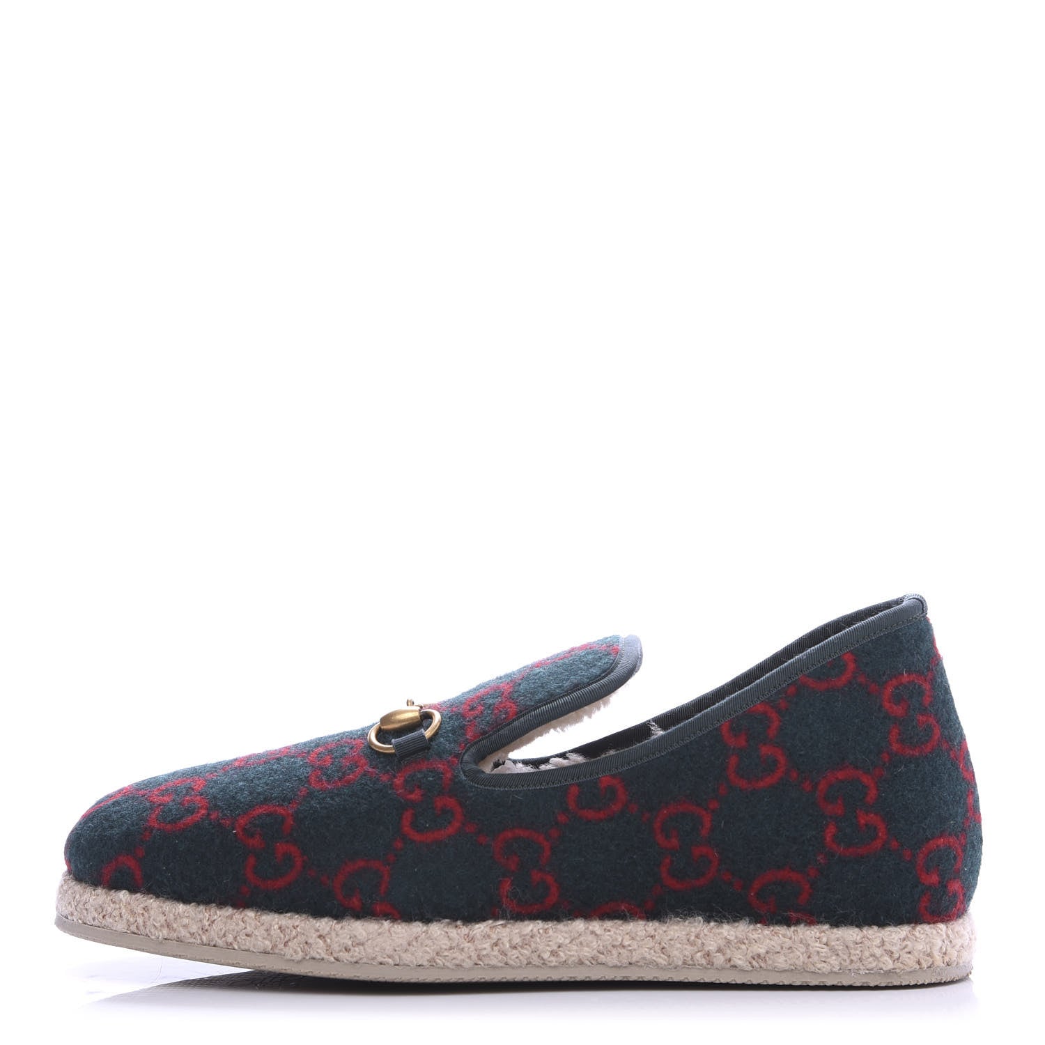 Gucci Covered Wool GG Monogram Mens Fria Horsebit Loafers 8 Green Red Shamarock Butterscotch 1 of 8