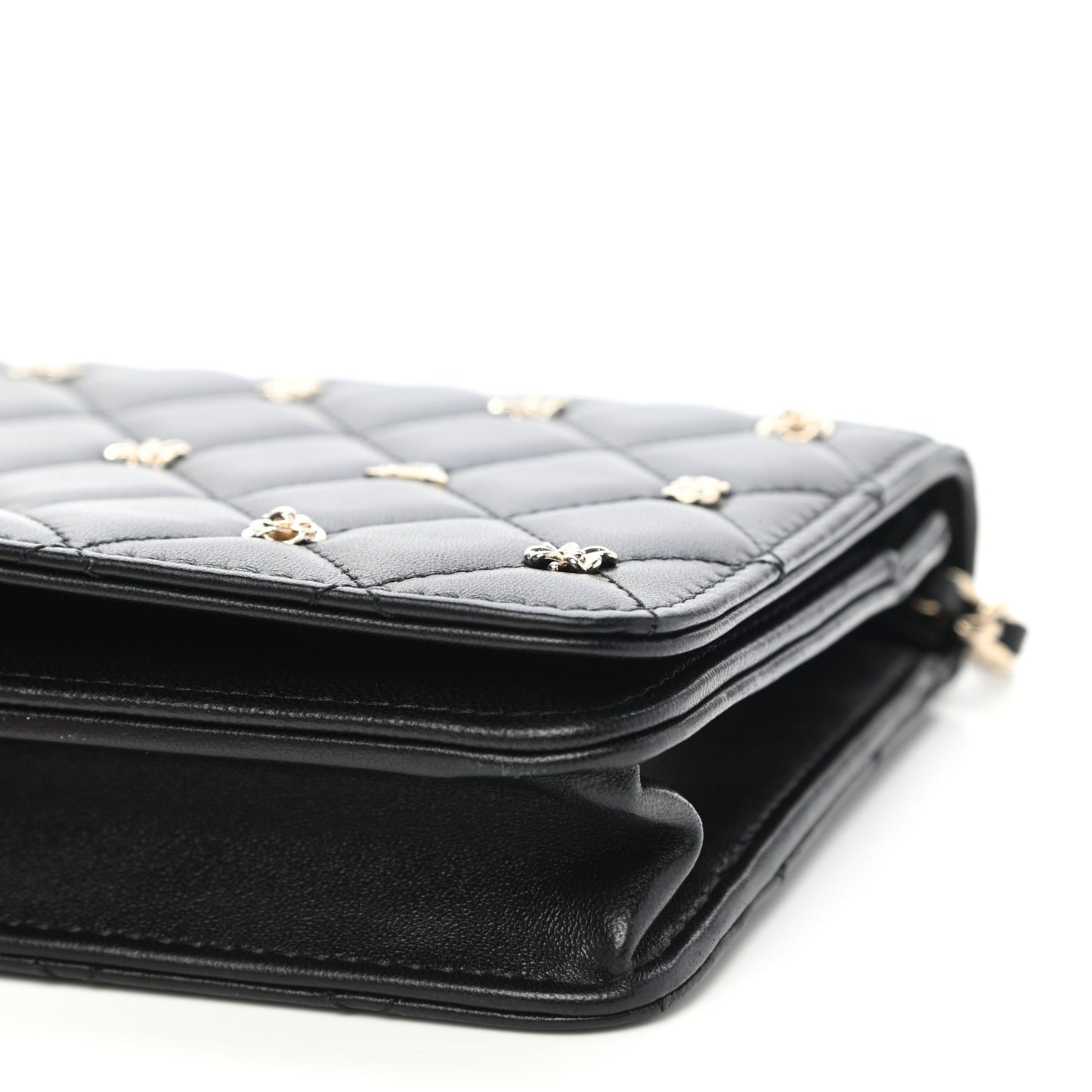 Lambskin Quilted Studded Wallet On Chain WOC Black