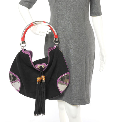 Gucci Suede Large Indy Top Handle Hobo Black Purple Red 3 of 7