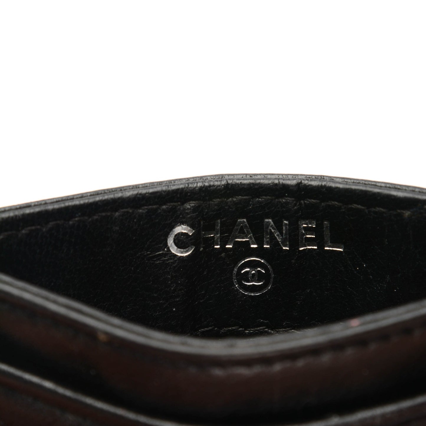 Lambskin Camellia Embossed Card Holder Black