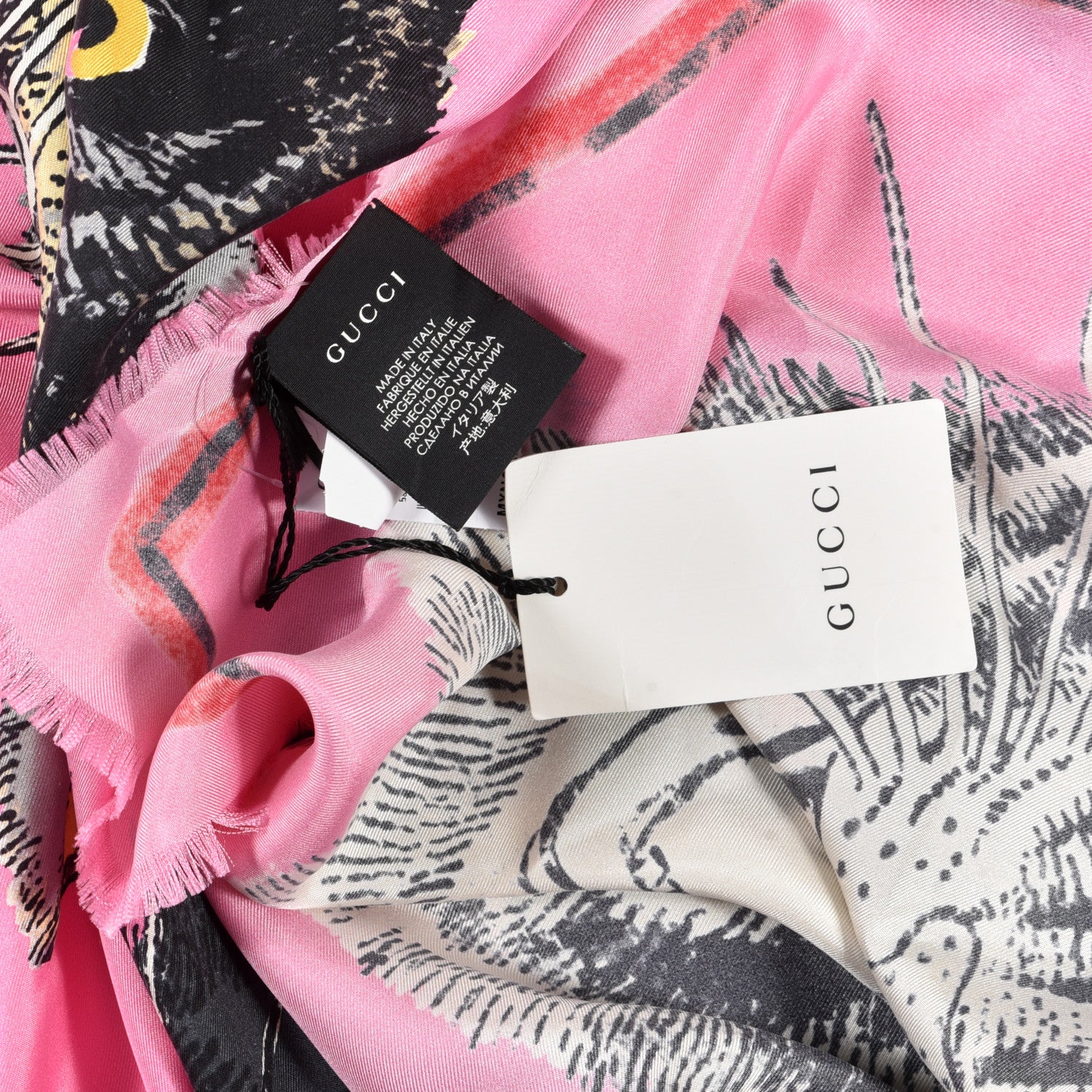 Gucci Silk Tiger Face Print Square Scarf Pink 3 of 3