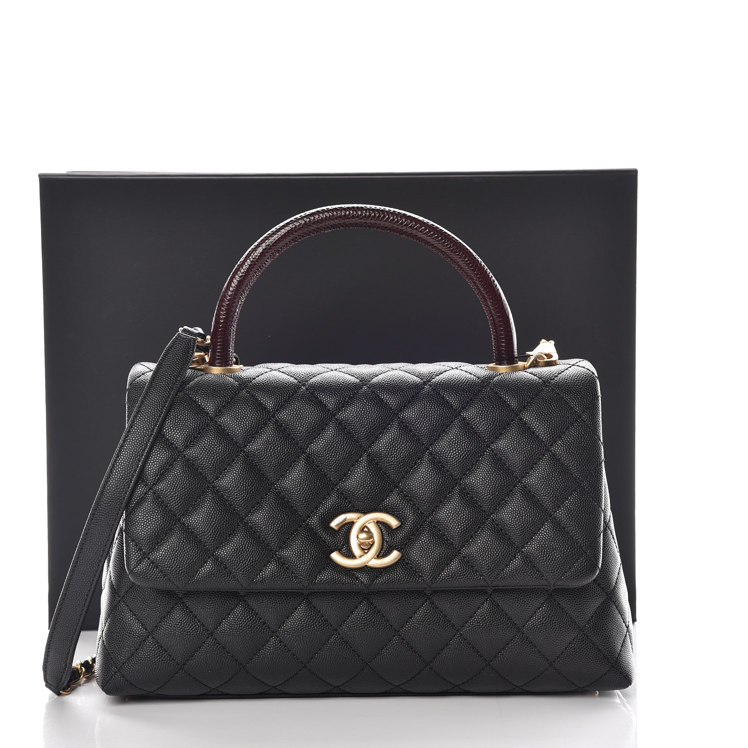 Chanel Caviar Lizard Embossed Quilted Small Coco Handle Flap Black 8 of 10