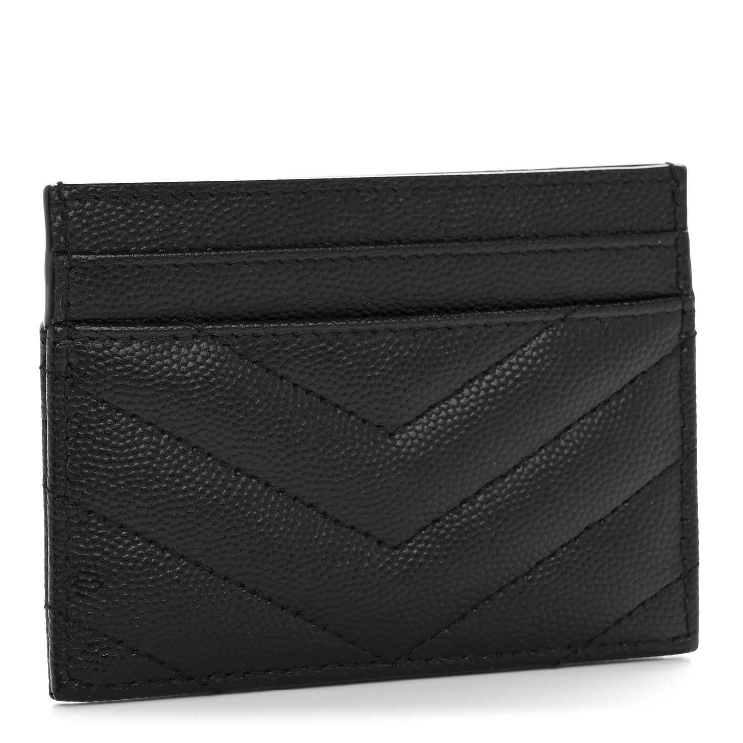 Saint Laurent Grain De Poudre Matelasse Chevron Monogram Credit Card Case Black 5 of 18