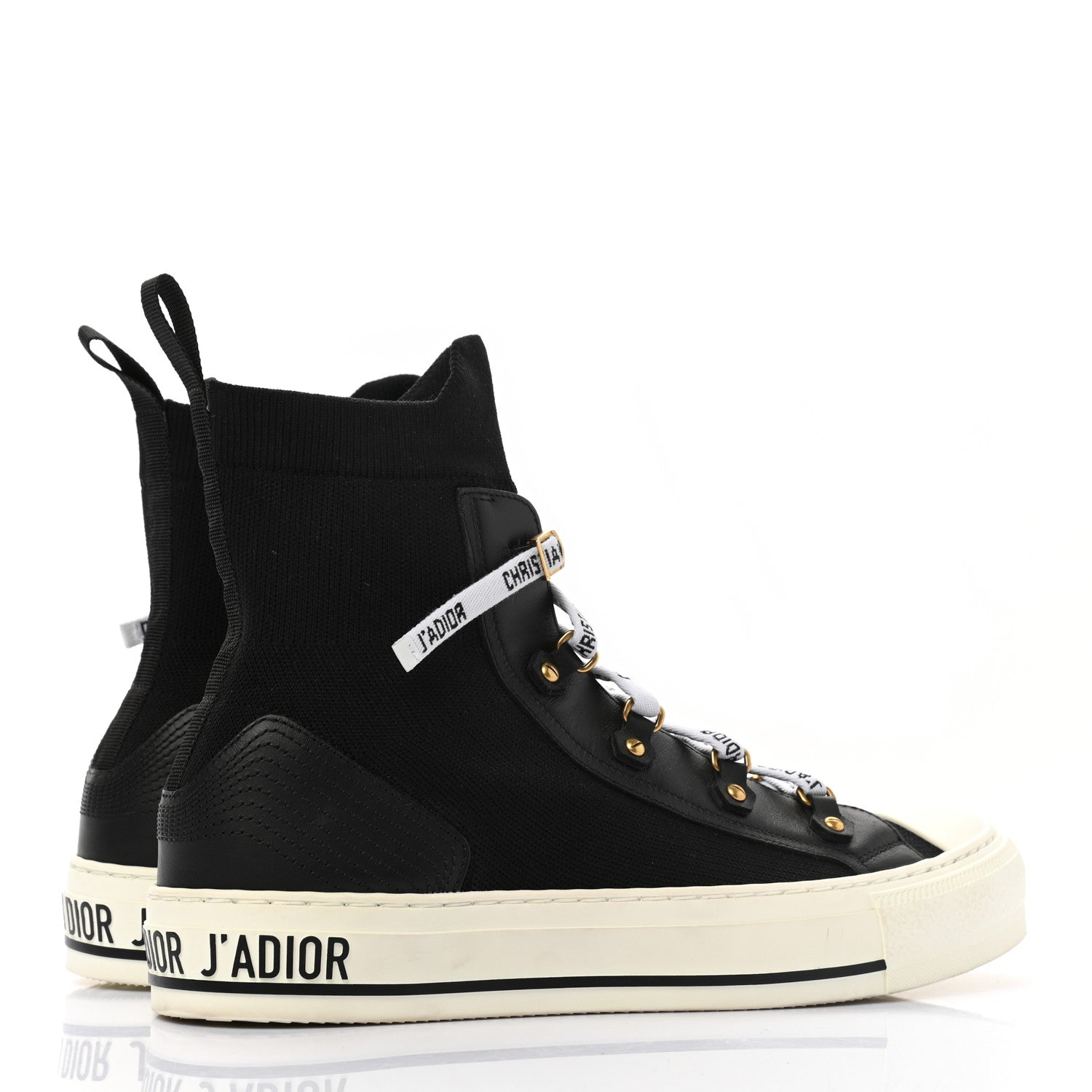 Christian Dior Technical Knit Calfskin Womens Walk'N'Dior High Top Sneakers 39 Black 4 of 9