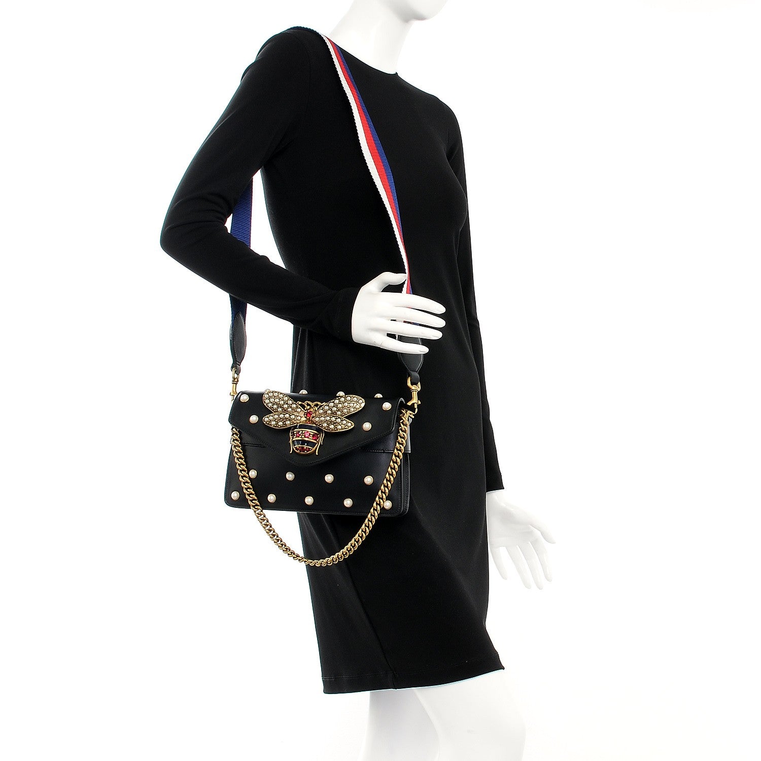 Gucci Nappa Pearl Studded Mini Queen Margaret Broadway Shoulder Bag Black 2 of 10