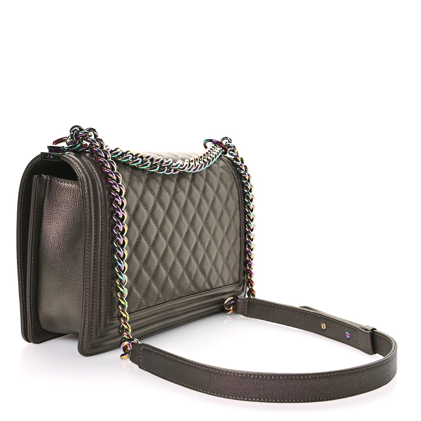 Iridescent Goatskin Quilted Large Boy Flap Bronze