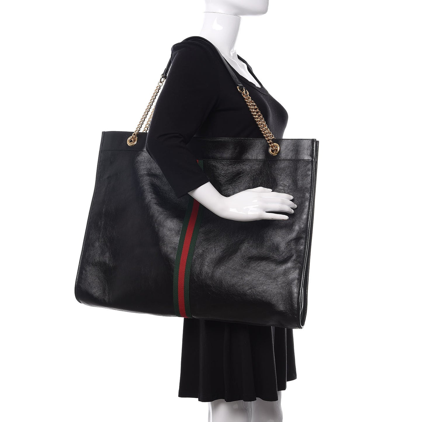 Calfskin Large Rajah Chain Tote Black