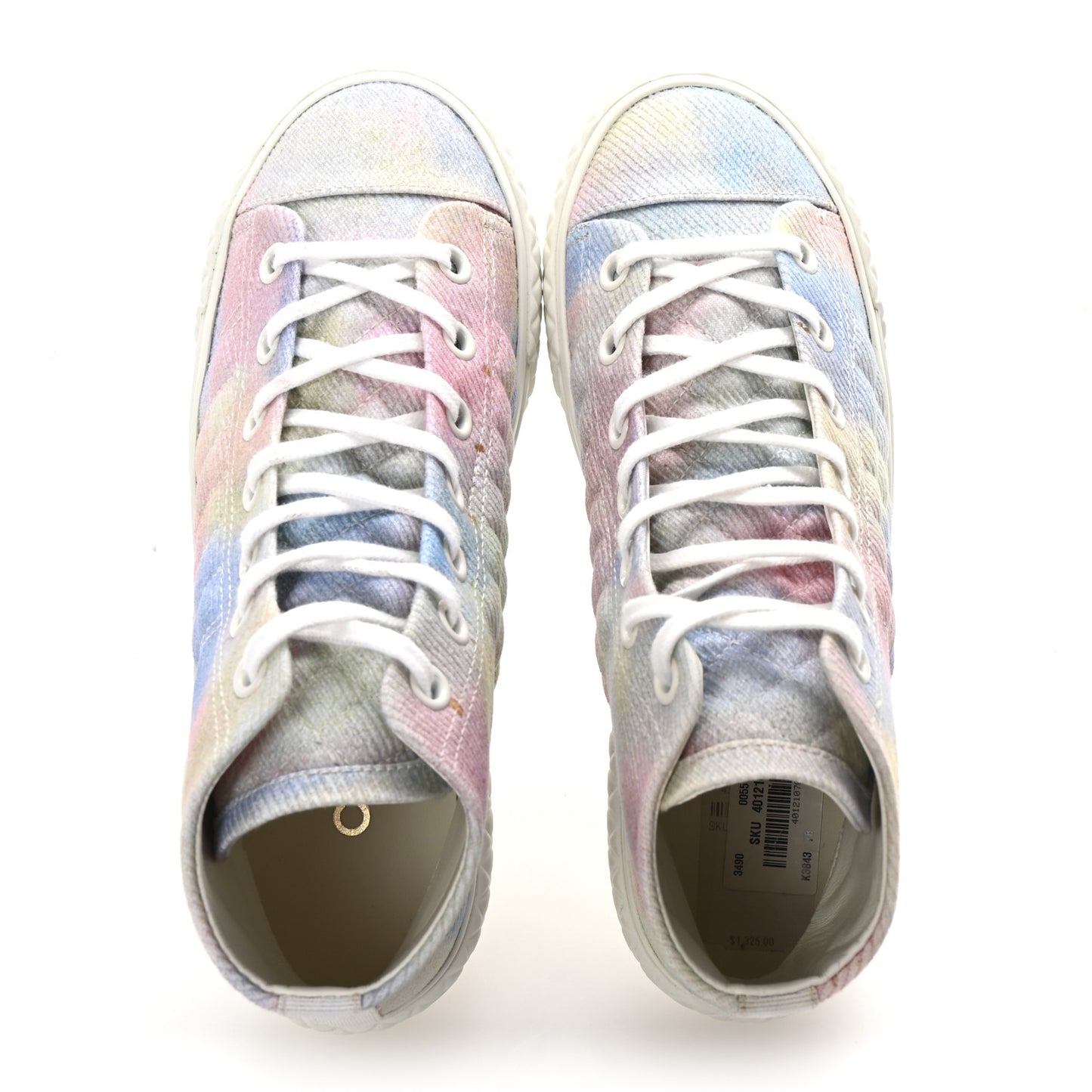 Printed Fabric Quilted High Top Sneakers 37 Green Pink Blue White