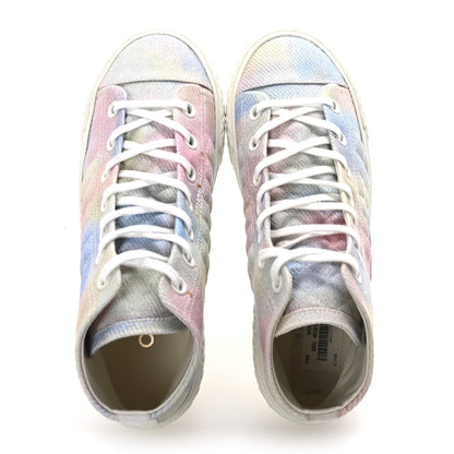 Chanel Printed Fabric Quilted High Top Sneakers 37 Green Pink Blue White 2 of 10