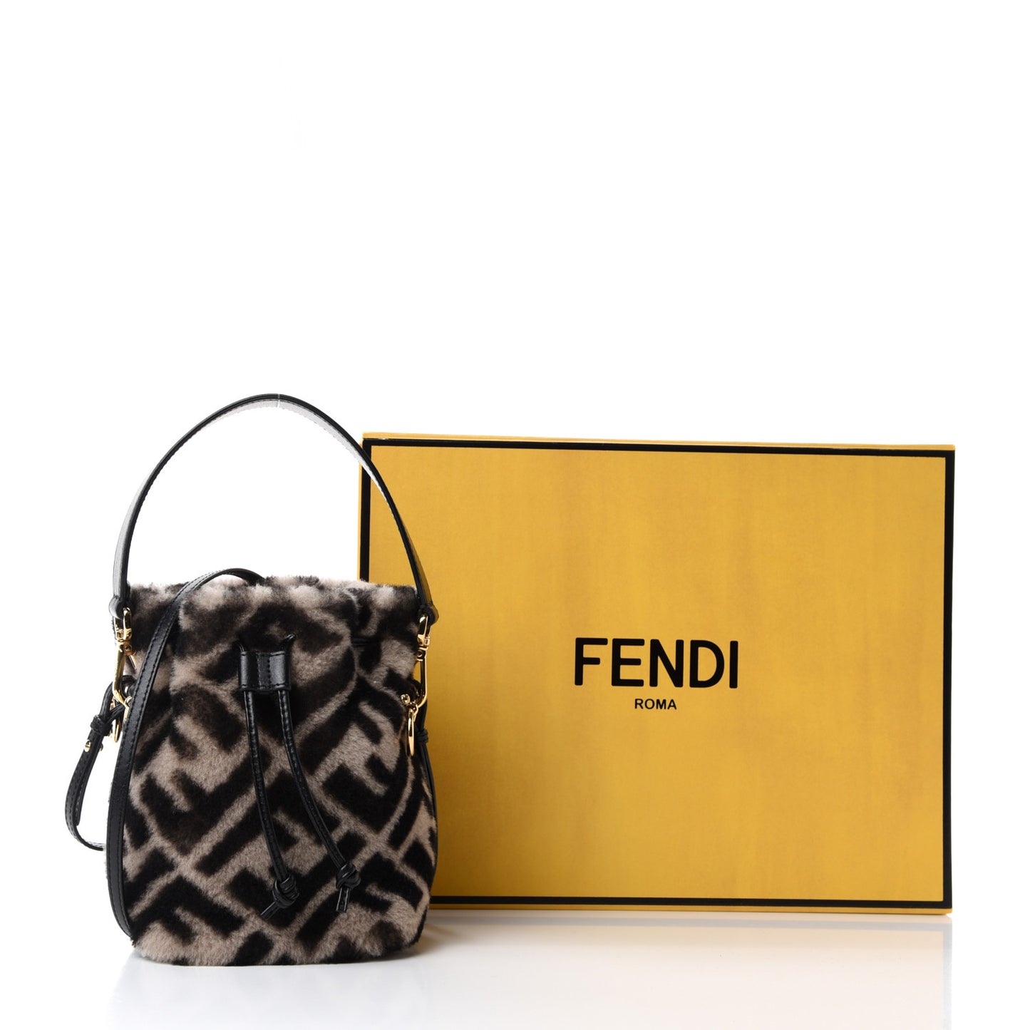 Shearling F is Macro FF 1974 Diagonal Mini Mon Tresor Bucket Bag Dove Black