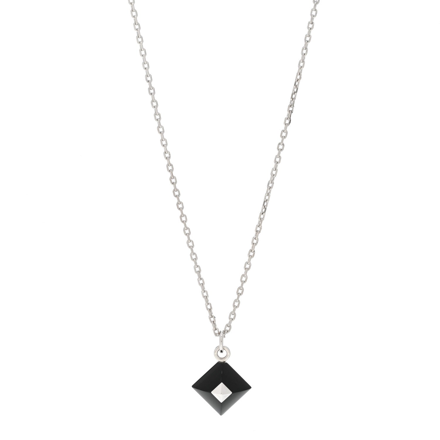 Hermes Palladium Plated Medor Folk Pendant Necklace Black 1 of 5