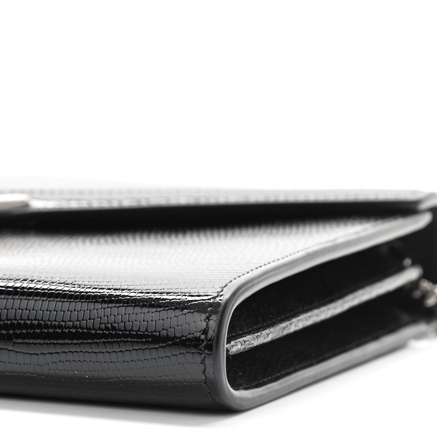 Patent Lizard Embossed Monogram Cassandra Chain Wallet Black