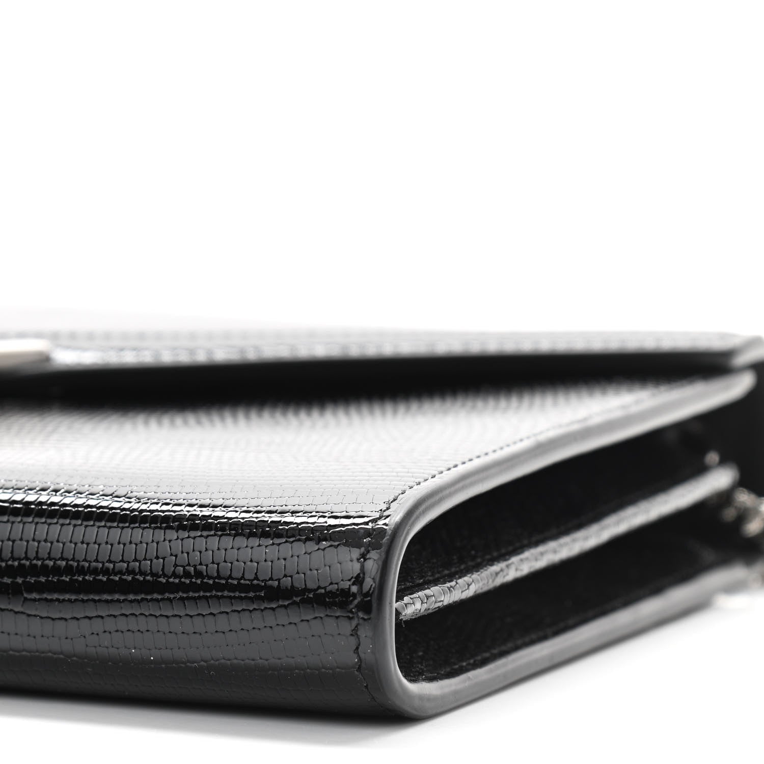 Saint Laurent Patent Lizard Embossed Monogram Cassandra Chain Wallet Black 10 of 11