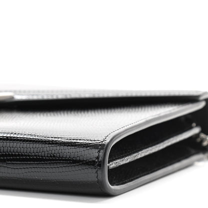 Saint Laurent Patent Lizard Embossed Monogram Cassandra Chain Wallet Black 10 of 11