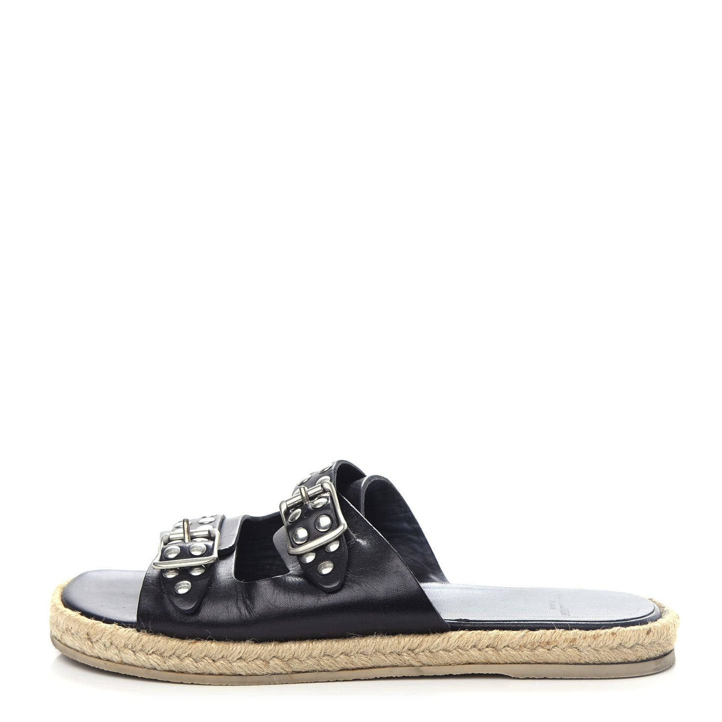 Calfskin Studded Espadrilles Slide Sandals 38 Black