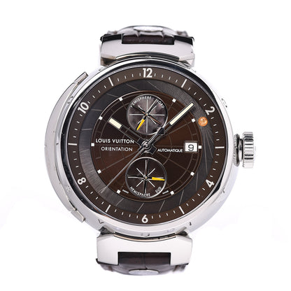 Louis Vuitton Stainless Steel Alligator 44mm Tambour Essential Orientation Automatic Watch Brown 1 of 6