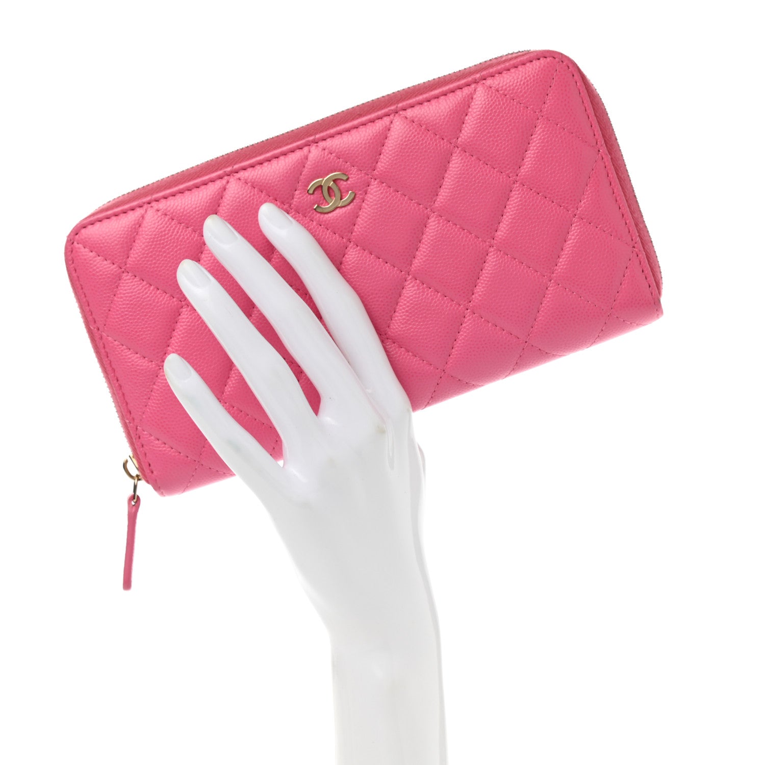 Chanel Caviar Quilted Large Gusset Zip Around Wallet Pink 2 of 9