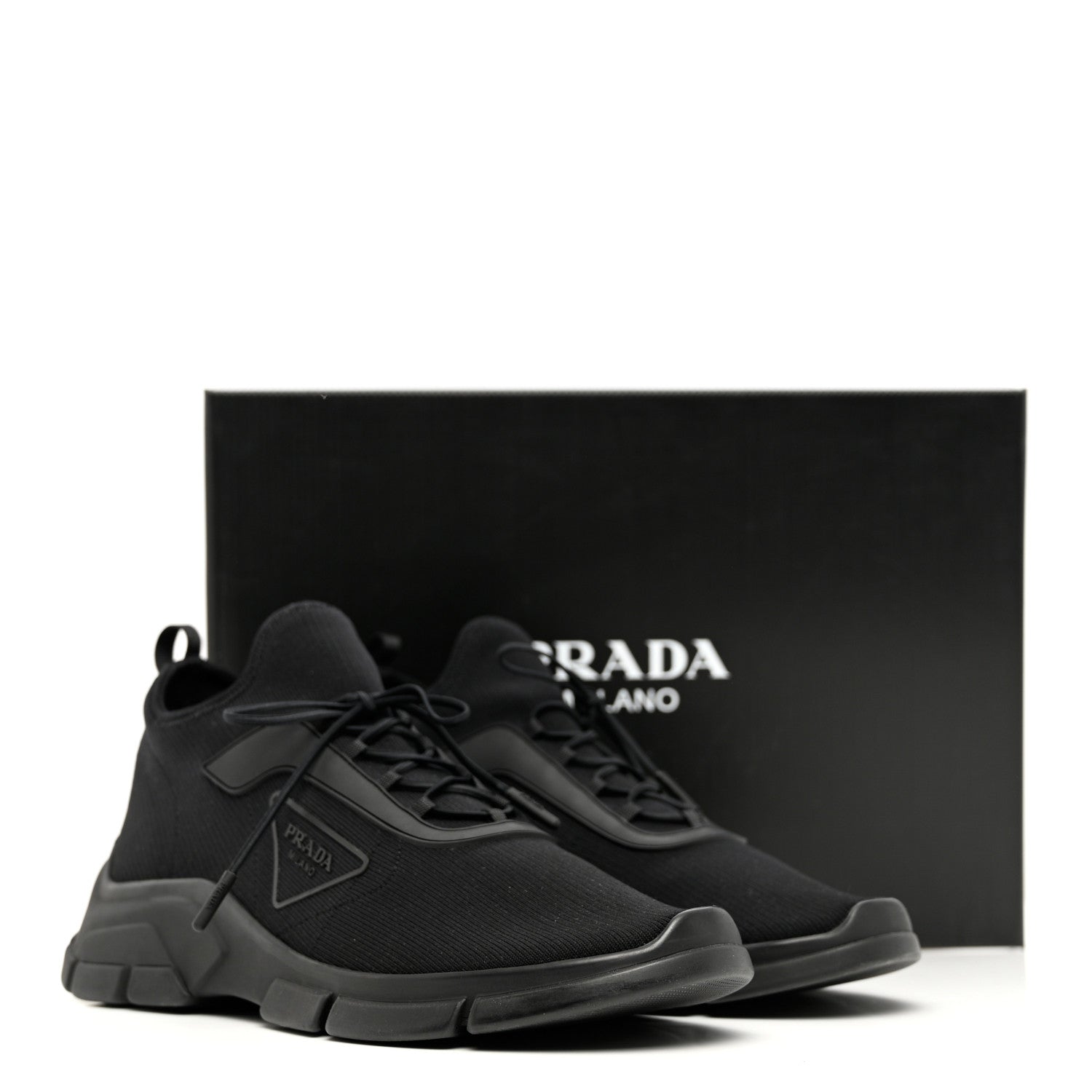 Prada Knit Fabric Logo Mens Running Sneakers 8 Black 10 of 10