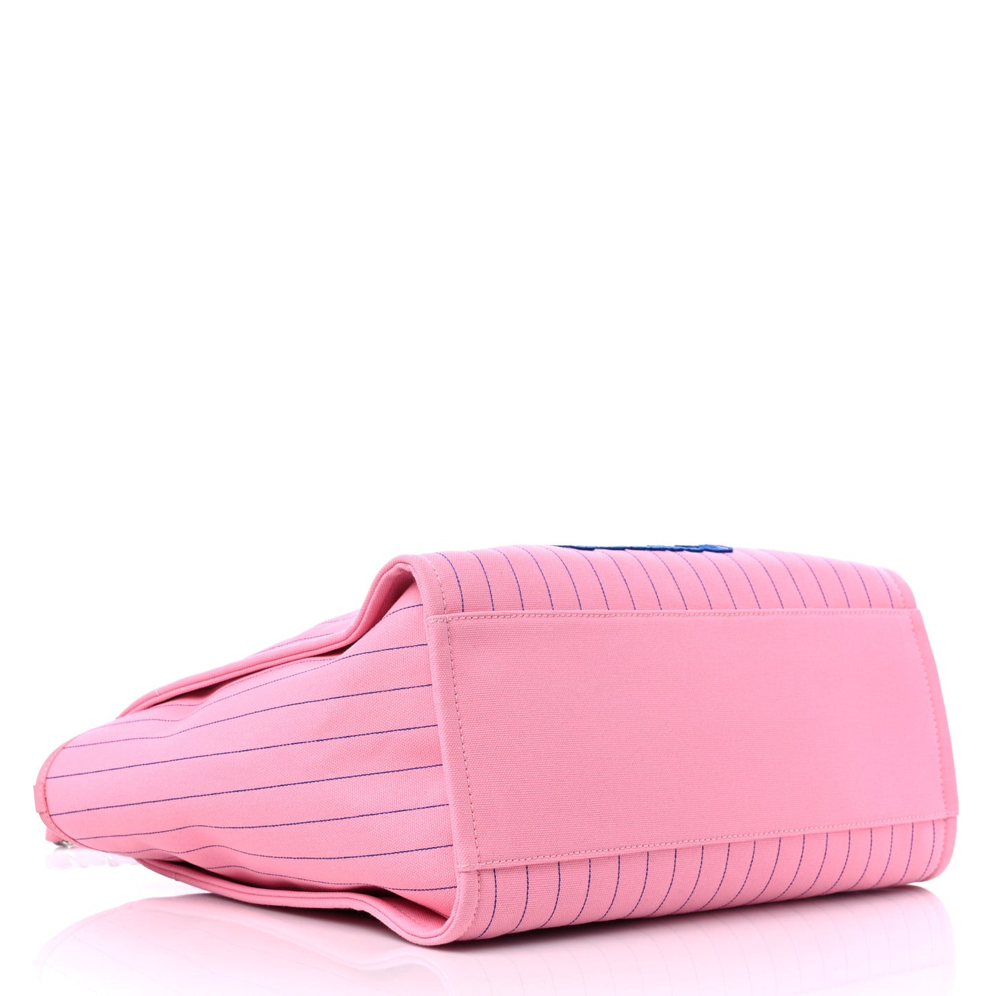 Canvas Calfskin Striped Large Deauville Tote Pink Blue