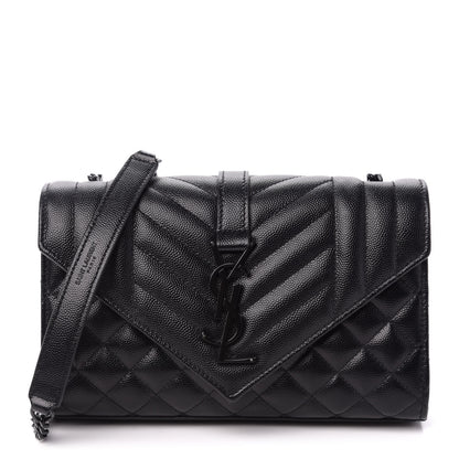Saint Laurent Grain De Poudre Textured Mixed Matelasse Triquilt Small Monogram Satchel Black 1 of 10