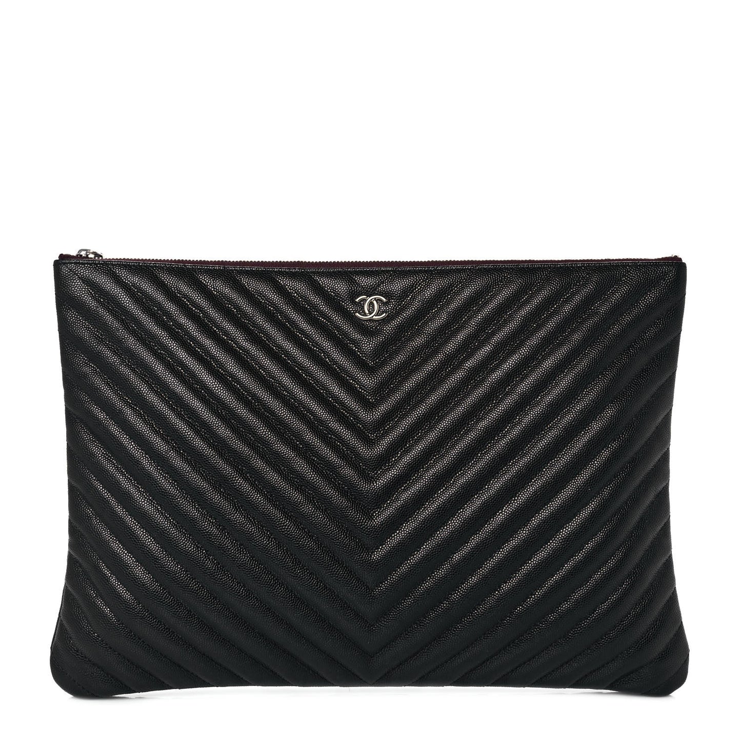 Caviar Chevron Quilted Large Cosmetic Case Black