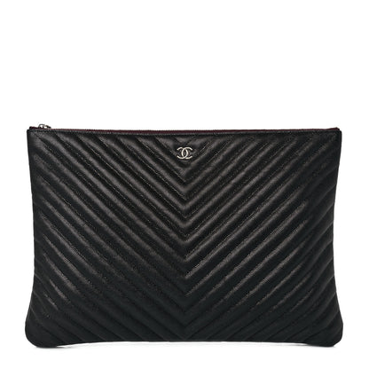 Chanel Caviar Chevron Quilted Large Cosmetic Case Black 1 of 9
