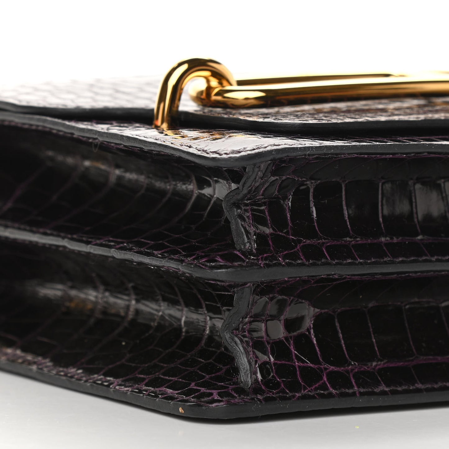 Shiny Alligator Mini Sac Roulis Prunoir