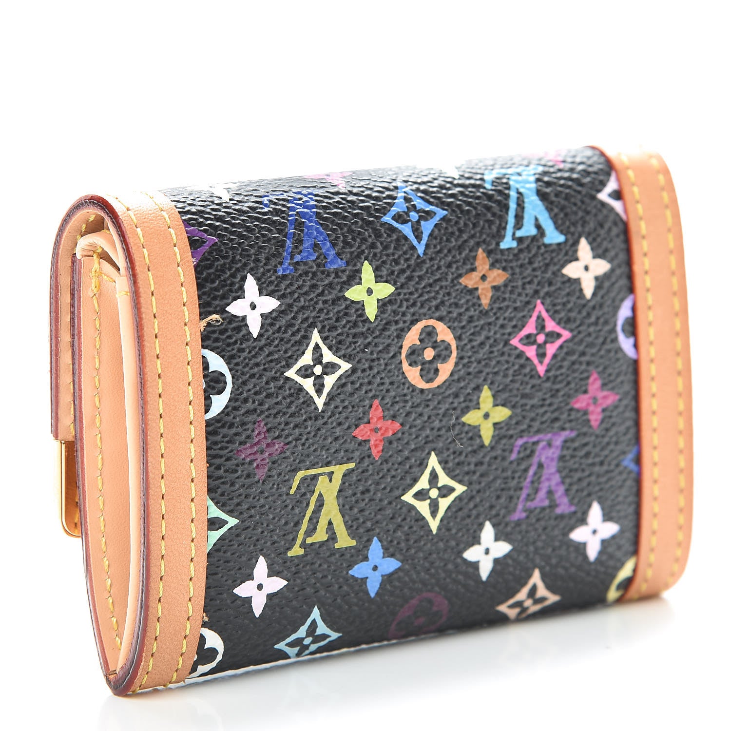 Louis Vuitton Monogram Multicolor Porte-Monnaie Plat Coin Purse Black 3 of 7