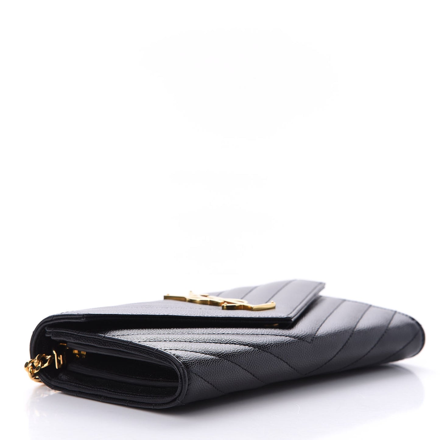 Grain De Poudre Matelasse Chevron Small Monogram Chain Wallet Black