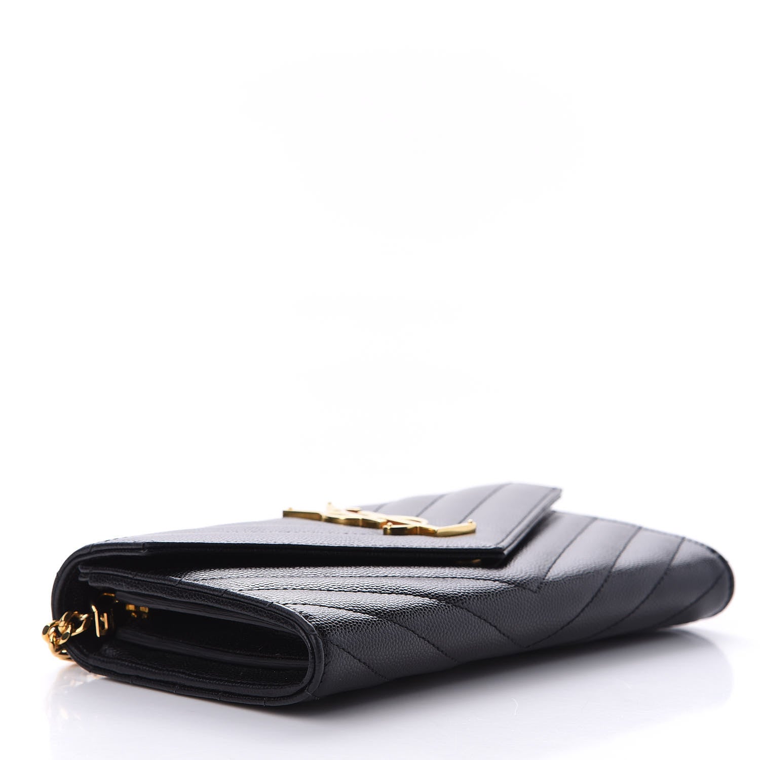 Saint Laurent Grain De Poudre Matelasse Chevron Small Monogram Chain Wallet Black 4 of 11