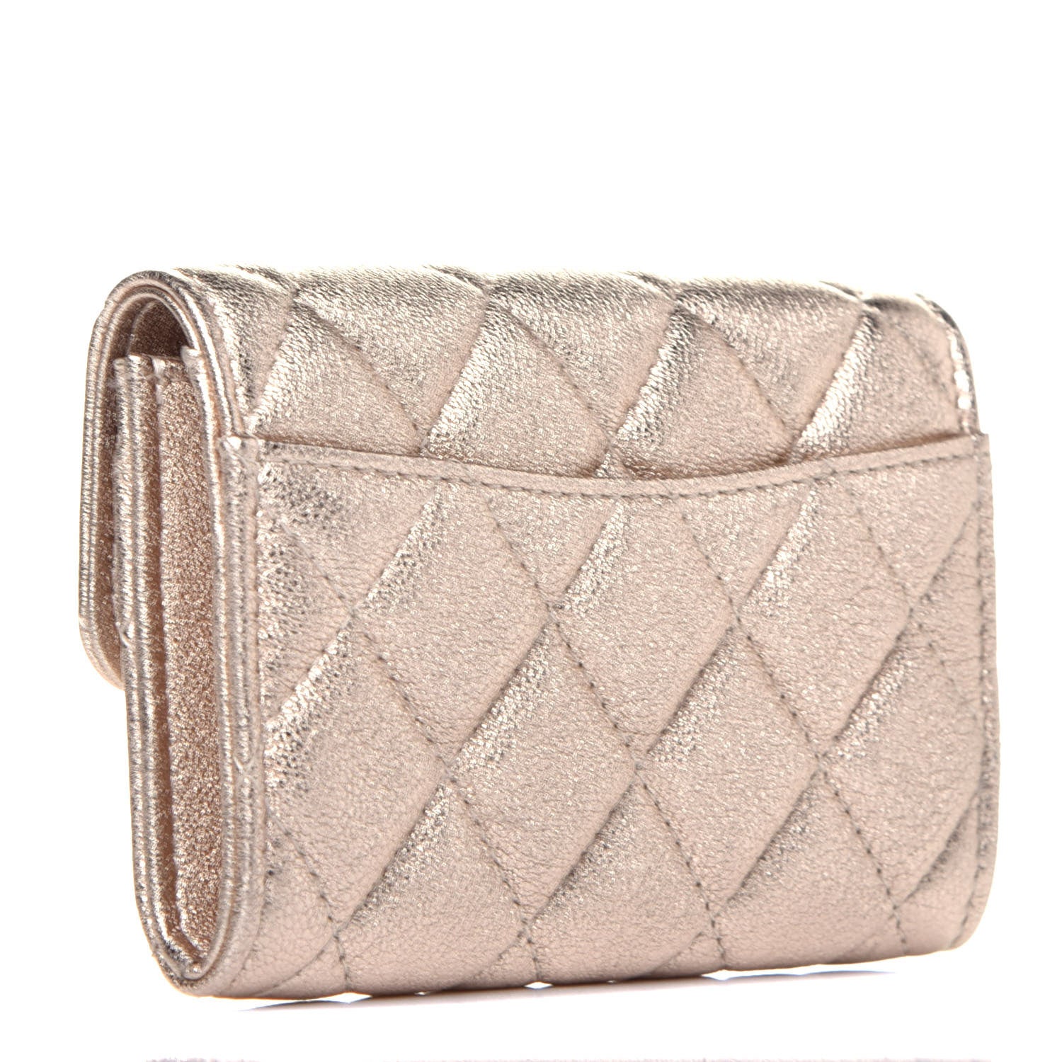 Chanel Metallic Lambskin Quilted Flap Card Holder Wallet Gold 3 of 8