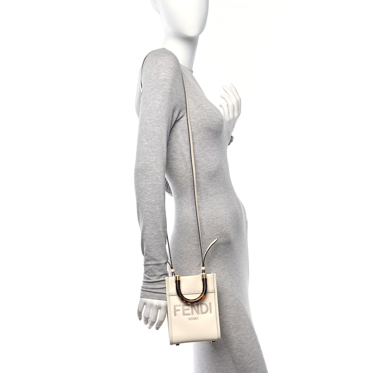 Fendi Vitello King Plexiglass Logo Embossed Mini Fendi Sunshine Shopper Tote White Ice 2 of 10