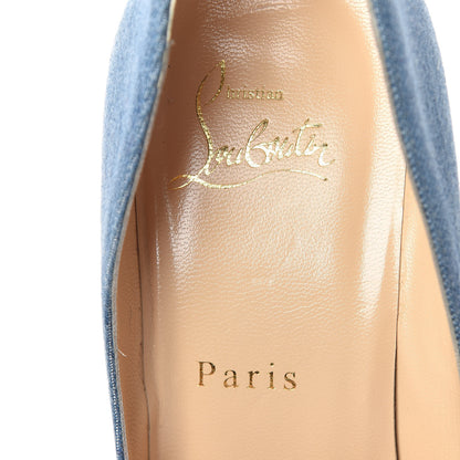 Christian Louboutin Denim Crackled Calfskin Hawaiian Print Pigalle Follies 100 Pumps 37.5 Blue White 8 of 13