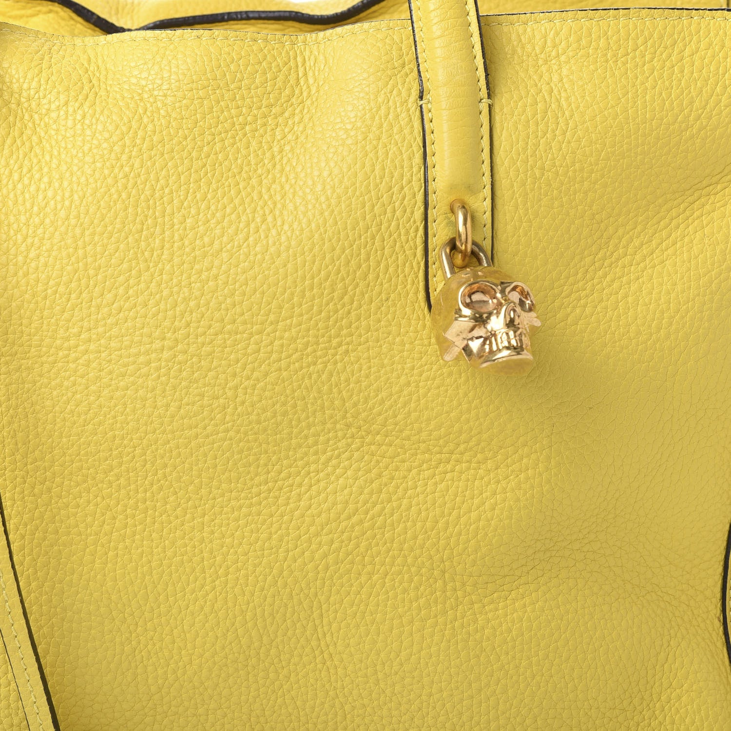 Alexander McQueen Pebbled Calfskin Large Skull Padlock Zip Around Tote Yellow 11 of 16