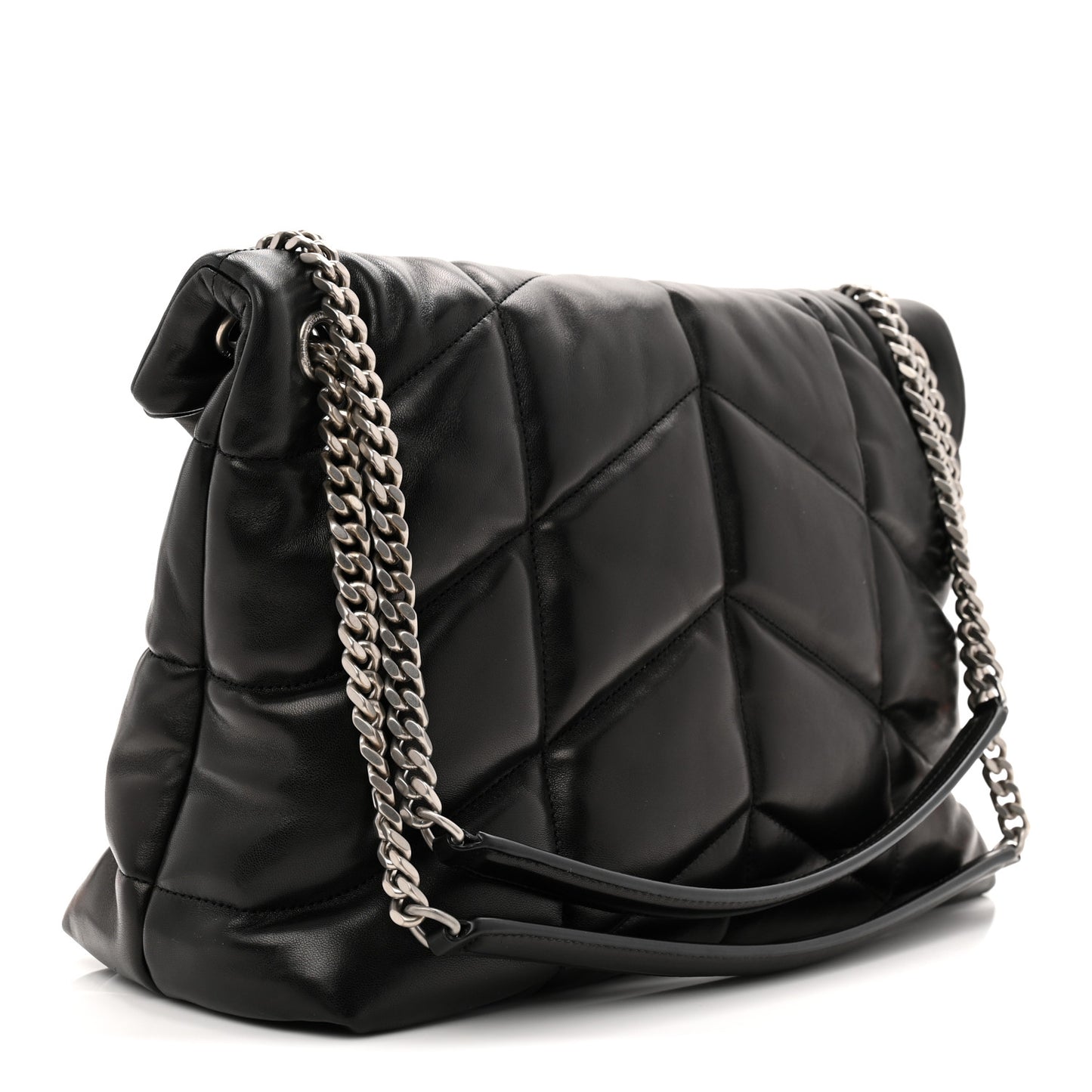 Lambskin Quilted Medium Loulou Puffer Monogram Chain Satchel Black
