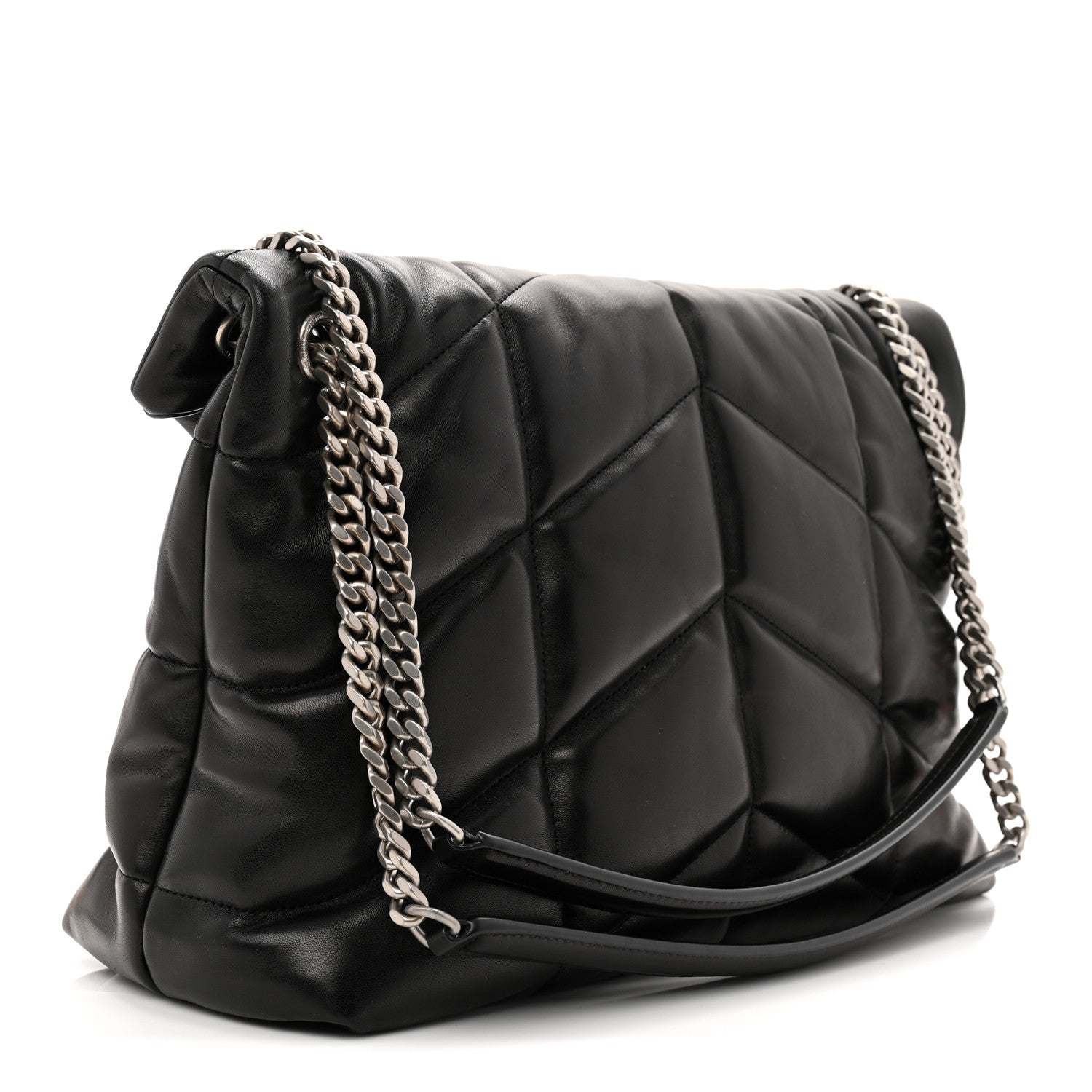 Saint Laurent Lambskin Quilted Medium Loulou Puffer Monogram Chain Satchel Black 3 of 10