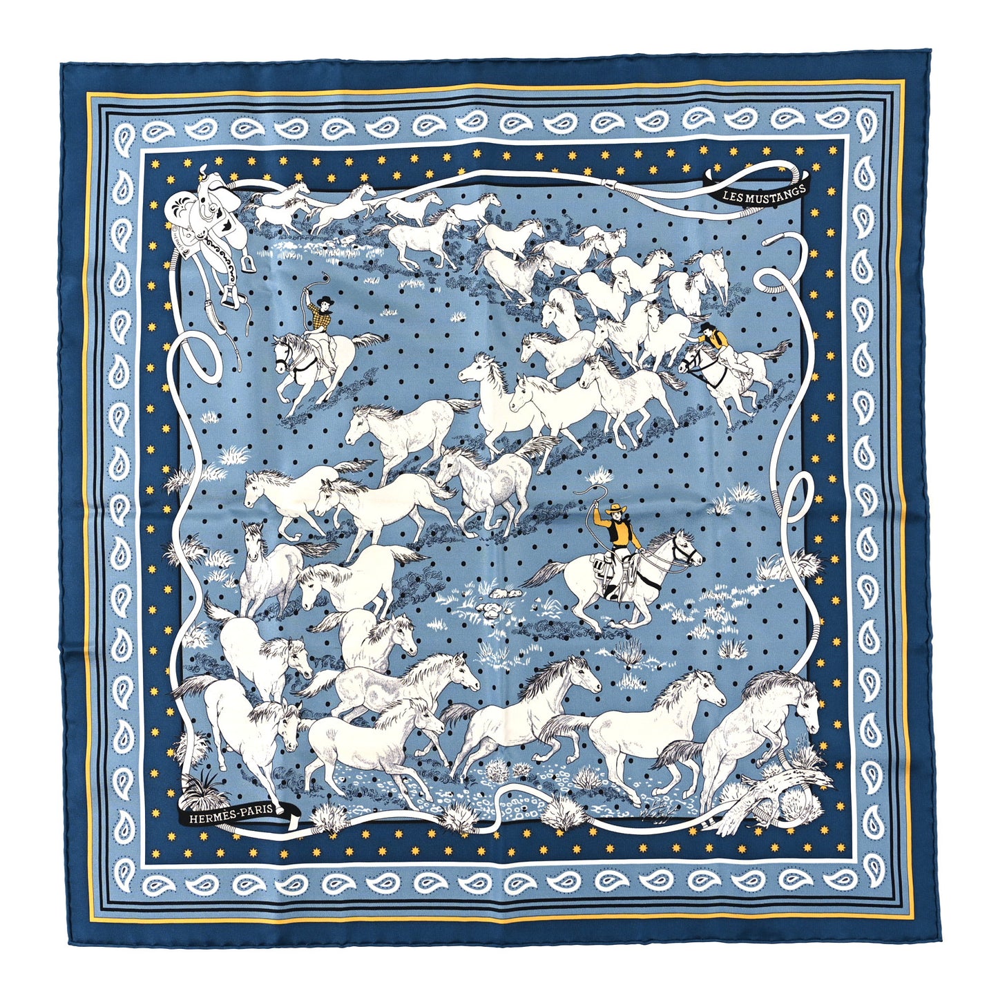 Silk Les Mustangs Bandana 55 Bleu Jean Jaune Black