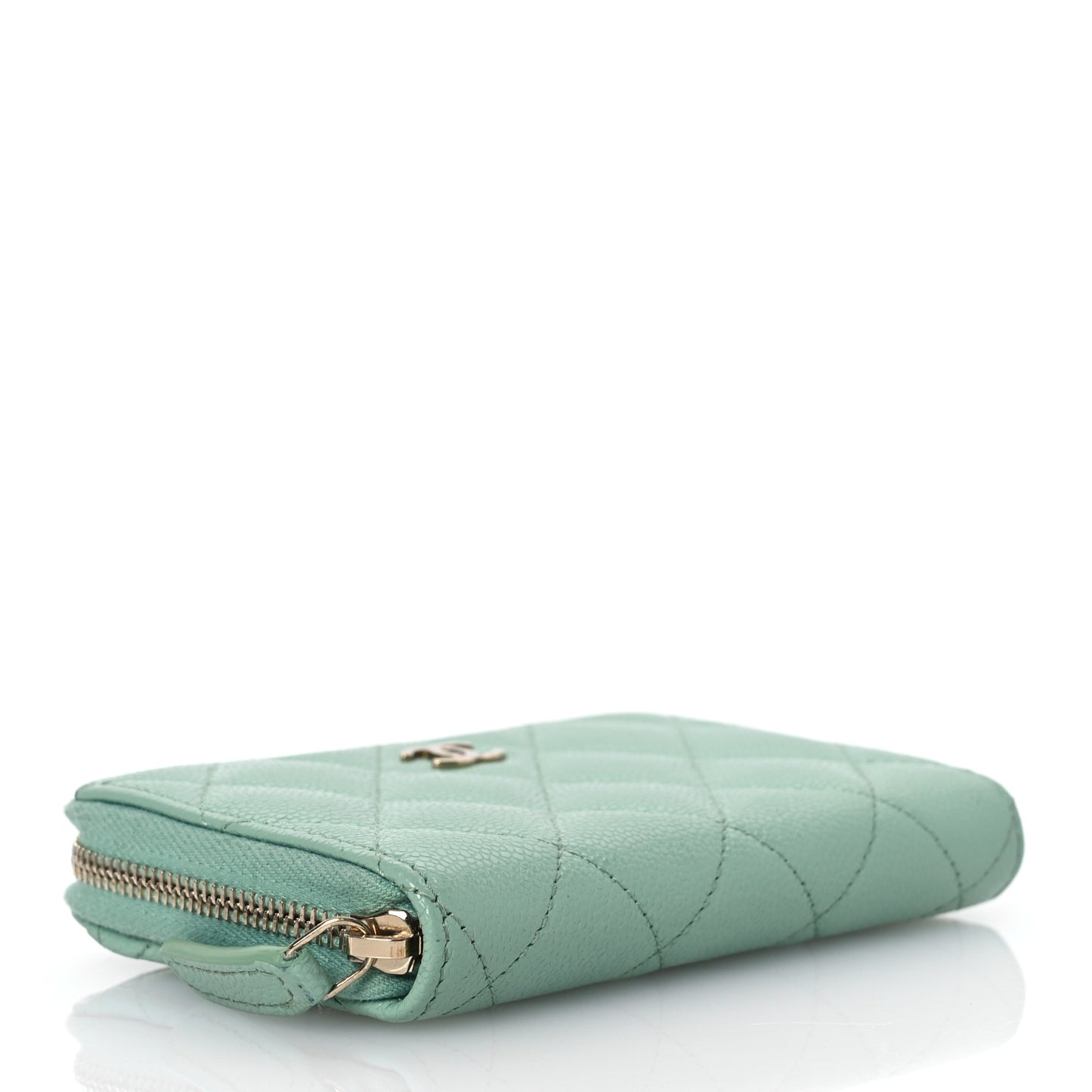 Caviar Quilted Zip Around Coin Purse Wallet Dark Green