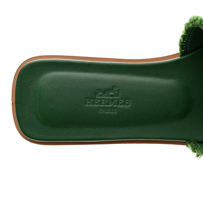 Hermes Calfskin Canvas Oran Fringe Sandals 37 Vert 5 of 11