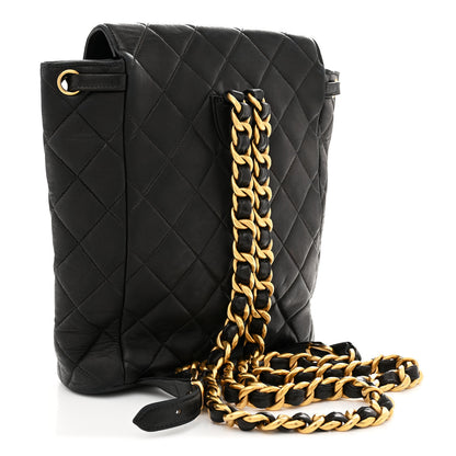 Chanel Lambskin Quilted Drawstring Backpack Black Black 3 of 12