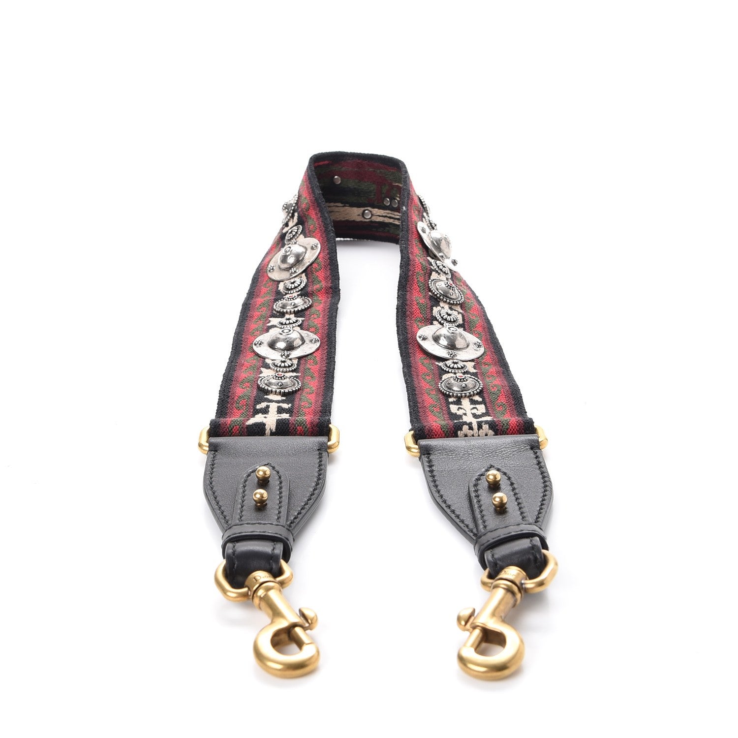 Christian Dior Canvas Embroidered Studded Bohemian Shoulder Strap Red 3 of 5