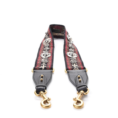Christian Dior Canvas Embroidered Studded Bohemian Shoulder Strap Red 3 of 5