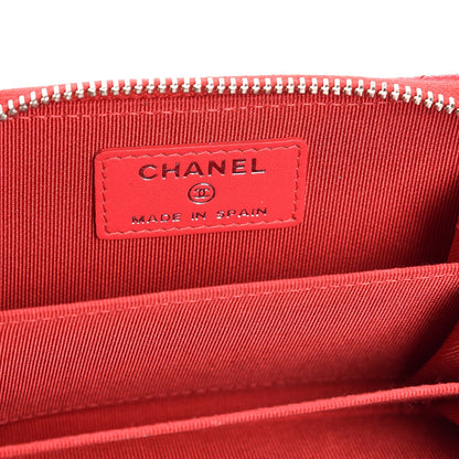 Chanel Caviar Chevron Quilted Zip Coin Purse Light Red 6 of 16