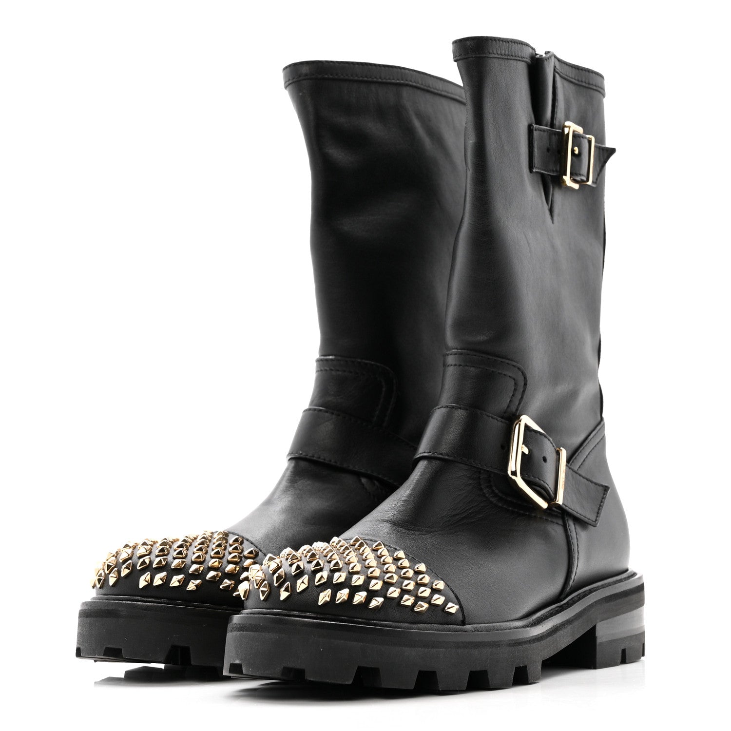 Jimmy Choo Calfskin Studded Biker II Boots 36.5 Black 4 of 10