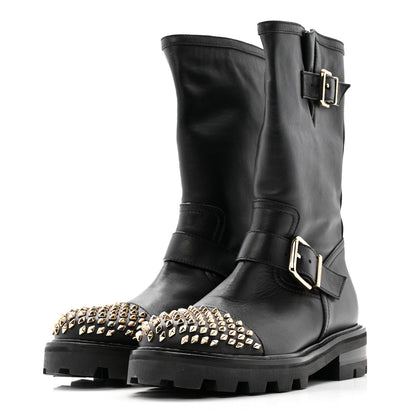 Jimmy Choo Calfskin Studded Biker II Boots 36.5 Black 4 of 10
