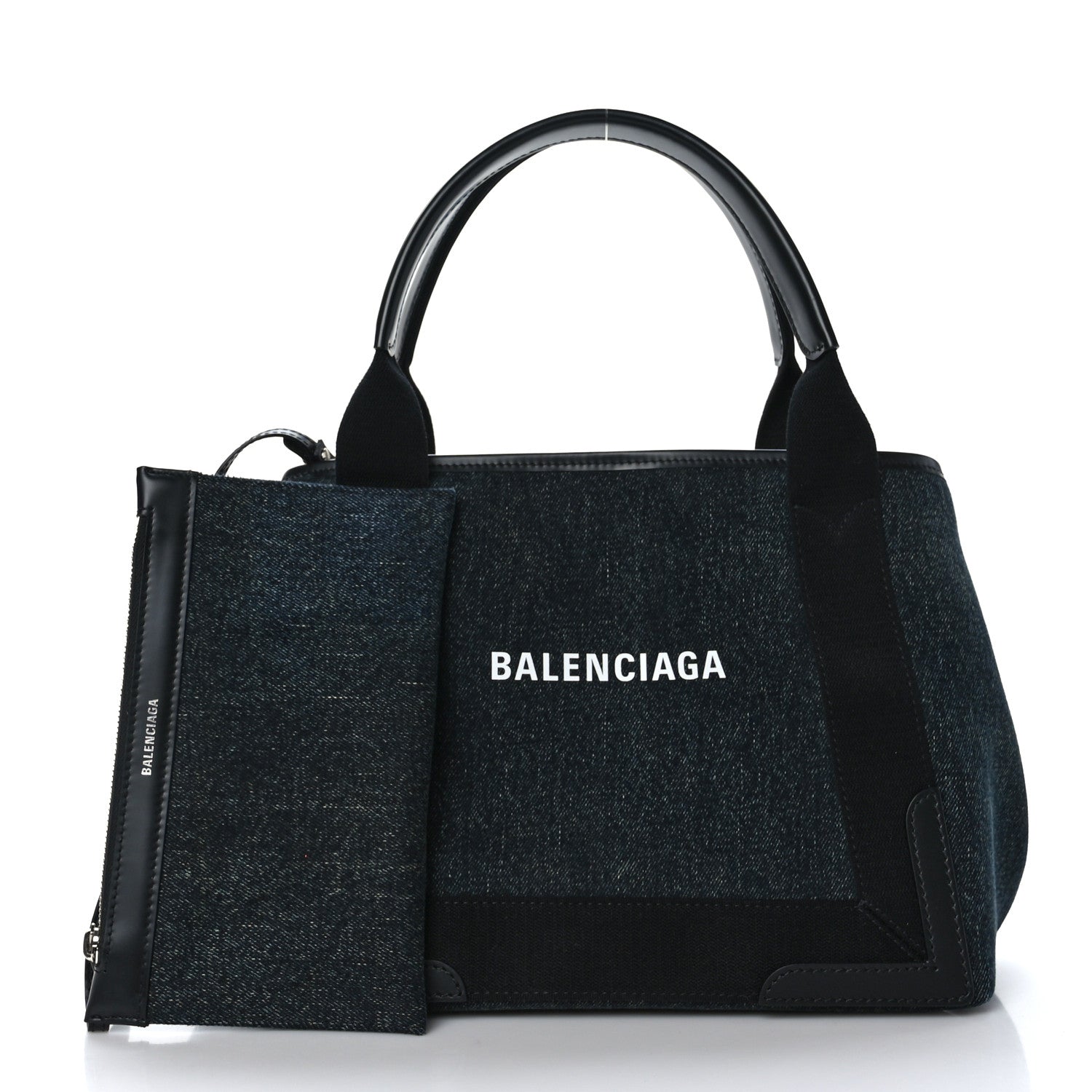 Balenciaga Denim Fabric Satin Calfskin S Navy Cabas Washed Black 3 of 12